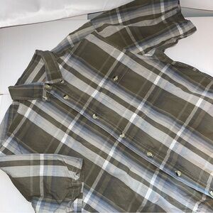 Buckhorn River Shirt Mens Medium Button Up Green Plaid Short Sleeve